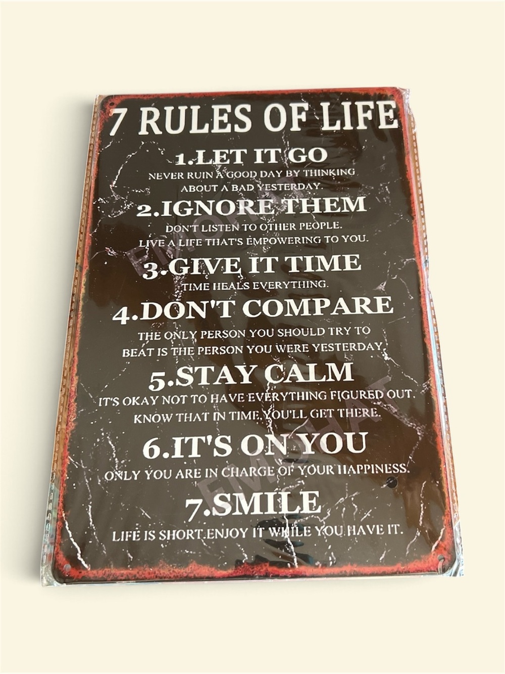 7 Rules of Life Wall Sign - Black and Red